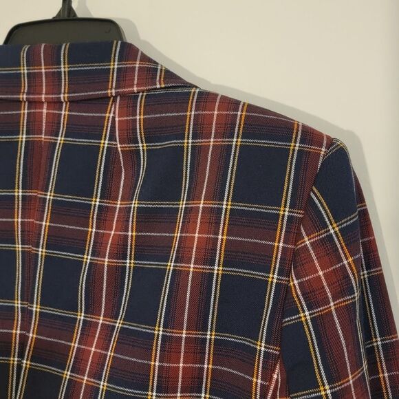 Tommy Hilfiger Navy Red Royal Stewart Plaid Professor Patch Elbow Blazer Size 8 - Picture 9 of 13